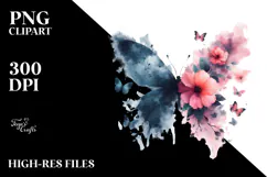 Half Flower Butterfly Silhouettes PNG Product Image 2