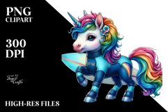 Colorful Baby Unicorn in Surfer Wetsuit PNG Product Image 3