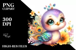 Colorful Baby Peacock | Watercolor Clipart Product Image 3