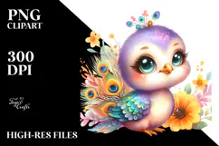 Colorful Baby Peacock | Watercolor Clipart Product Image 2