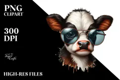 Funny Baby Cow with Sunglasses, Watercolor Design Product Image 2