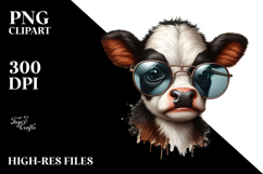 Funny Baby Cow with Sunglasses, Watercolor Design Product Image 2