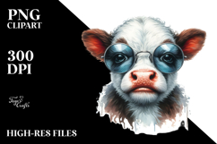 Funny Baby Cow with Sunglasses, Watercolor Design Product Image 2