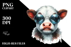 Funny Baby Cow with Sunglasses, Watercolor Design Product Image 2