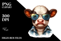 Funny Baby Cow with Sunglasses, Watercolor Design Product Image 2