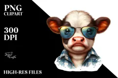 Funny Baby Cow with Sunglasses, Watercolor Design Product Image 2