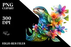 Vibrant Watercolor Otter with 3D Looking Flowers, 20 oz Product Image 2