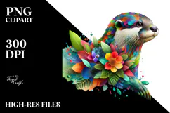 Vibrant Watercolor Otter with 3D Looking Flowers, 20 oz Product Image 2