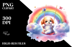 Colorful Watercolor Baby Dog Swinging Rainbow Product Image 2