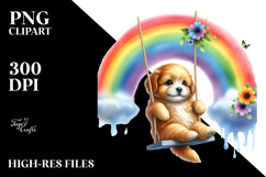 Colorful Watercolor Baby Dog Swinging Rainbow Product Image 2