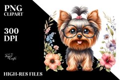 Watercolor Yorkshire Terrier Floral Frame Clipart Product Image 3