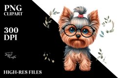 Watercolor Yorkshire Terrier Floral Frame Clipart Product Image 3