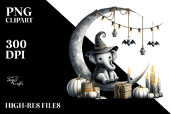 Elephant Dressed for Halloween on Moon PNG Product Image 2