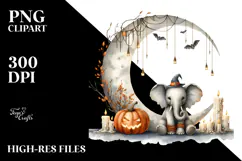 Elephant Dressed for Halloween on Moon PNG Product Image 2