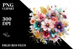 Watercolor Abstract Colorful Bouquet with Cosmos | Product Image 1