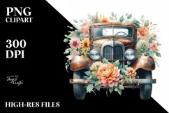 Vintage Rusty Car with Flowers PNG Product Image 1