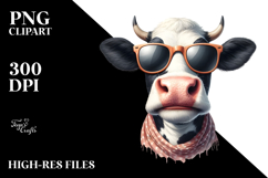 Goofy Cow with Sunglasses, Watercolor PNG Product Image 2