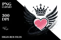Simple Heart with Wings and Crown PNG Product Image 2