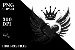 Simple Heart with Wings and Crown PNG Product Image 2