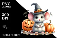 Cute Baby Mouse in Simple Halloween Scenery PNG Product Image 2