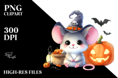 Cute Baby Mouse in Simple Halloween Scenery PNG Product Image 2