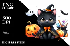 Cute Halloween Cat | Watercolor Clipart Product Image 3