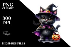 Cute Halloween Cat | Watercolor Clipart Product Image 3