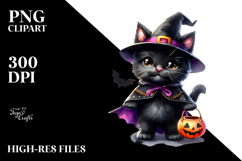 Cute Halloween Cat | Watercolor Clipart Product Image 2
