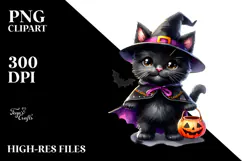 Cute Halloween Cat | Watercolor Clipart Product Image 2