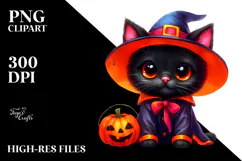Cute Halloween Cat | Watercolor Clipart Product Image 2
