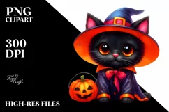 Cute Halloween Cat | Watercolor Clipart Product Image 1