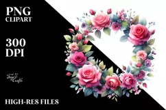 Vibrant Abstract Wreath with Pink Roses Clipart Product Image 3