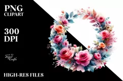 Vibrant Abstract Wreath with Pink Roses Clipart Product Image 3