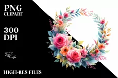 Vibrant Abstract Wreath with Pink Roses Clipart Product Image 1