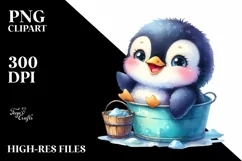 Colorful Baby Penguin in Bucket Clipart Product Image 1