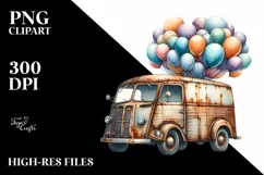 Vintage Rusted Van with Huge Balloons, PNG Product Image 3