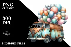 Vintage Rusted Van with Huge Balloons PNG Product Image 3