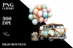 Vintage Rusted Van with Huge Balloons PNG Product Image 1