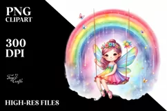 Colorful Cute Fairy Swinging From Rainbow | Sublimation Product Image 3