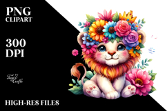 Vibrant Flower Crown | Cartoon-Style Watercolor Clipart Product Image 2