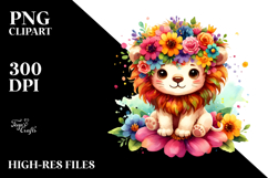 Vibrant Flower Crown | Cartoon-Style Watercolor Clipart Product Image 2
