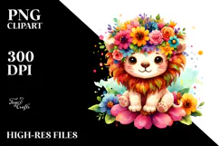 Vibrant Flower Crown | Cartoon-Style Watercolor Clipart Product Image 2