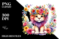Vibrant Flower Crown | Cartoon-Style Watercolor Clipart Product Image 2