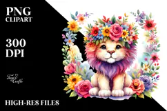 Vibrant Flower Crown | Cartoon-Style Watercolor Clipart Product Image 2
