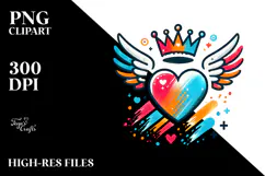Winged Heart with Crown PNG Product Image 2