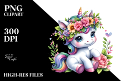 Unicorn Playing with Floral Wreath, Transparent PNG Product Image 2