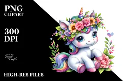 Unicorn Playing with Floral Wreath, Transparent PNG Product Image 2