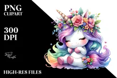 Unicorn Playing with Floral Wreath, Transparent PNG Product Image 2