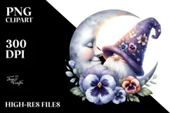 Cute GNOME with Pansy on Moon PNG Product Image 2
