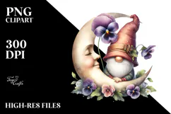 Cute GNOME with Pansy on Moon PNG Product Image 2